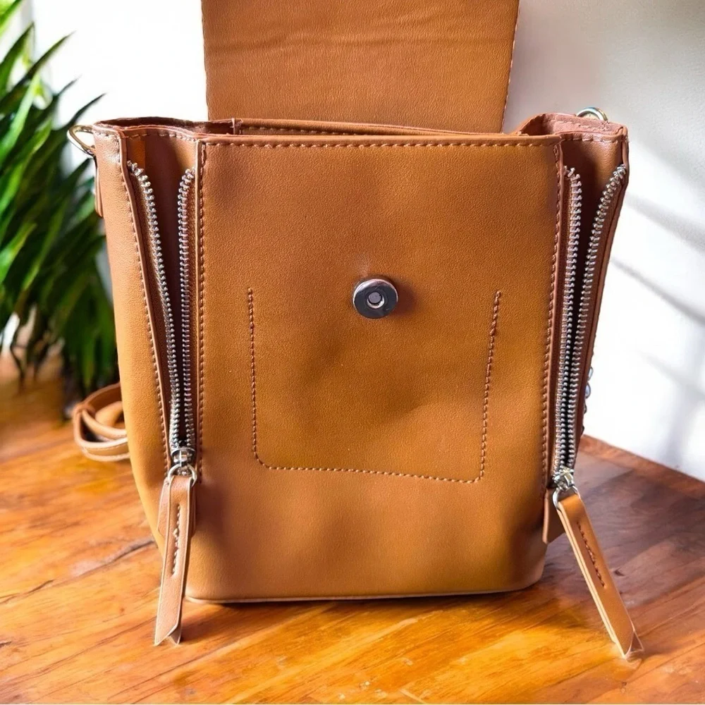 NWT Lulus Convertible Mini Backpack Purse – Tan Brown Faux Leather